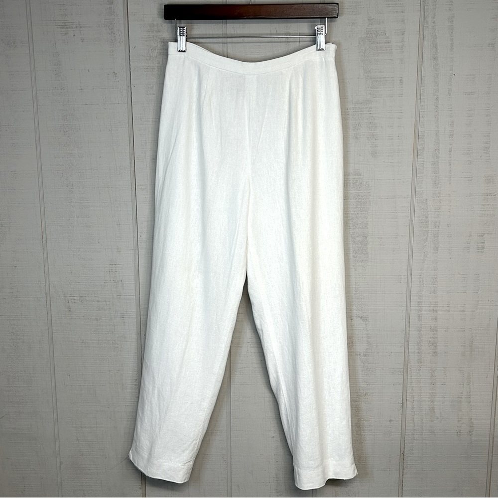 Style & Co Womens Linen Blend Trouser Pants Petite Sz 10PHigh Rise Lined White